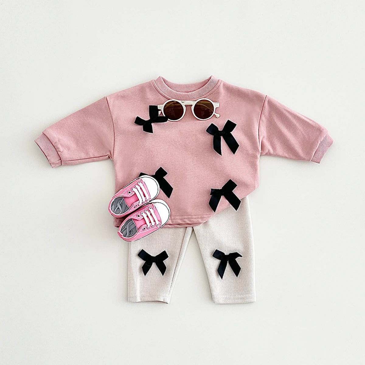 Ins Toddler Baby Suit Infant Outfit Baby Girls Spring Autumn Long Sleeved Bow Top Pullover+Pants Newborn Baby Clothes Sets 0-3Y