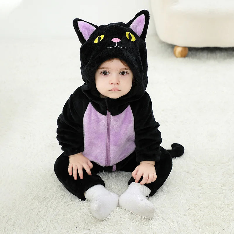 Halloween Cosplay Newborn Baby Boy Girl Clothes Romper Cartoon Cat Costume Jumpsuit  Winter Warm Onesie Outfits for Boys Girls