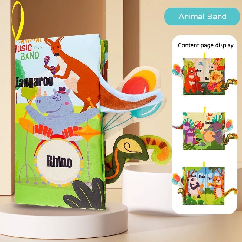 Baby Soft Cloth Tail Book – Montessori Sensory Crinkle Book with Animal Tails for Infant Early Learning
