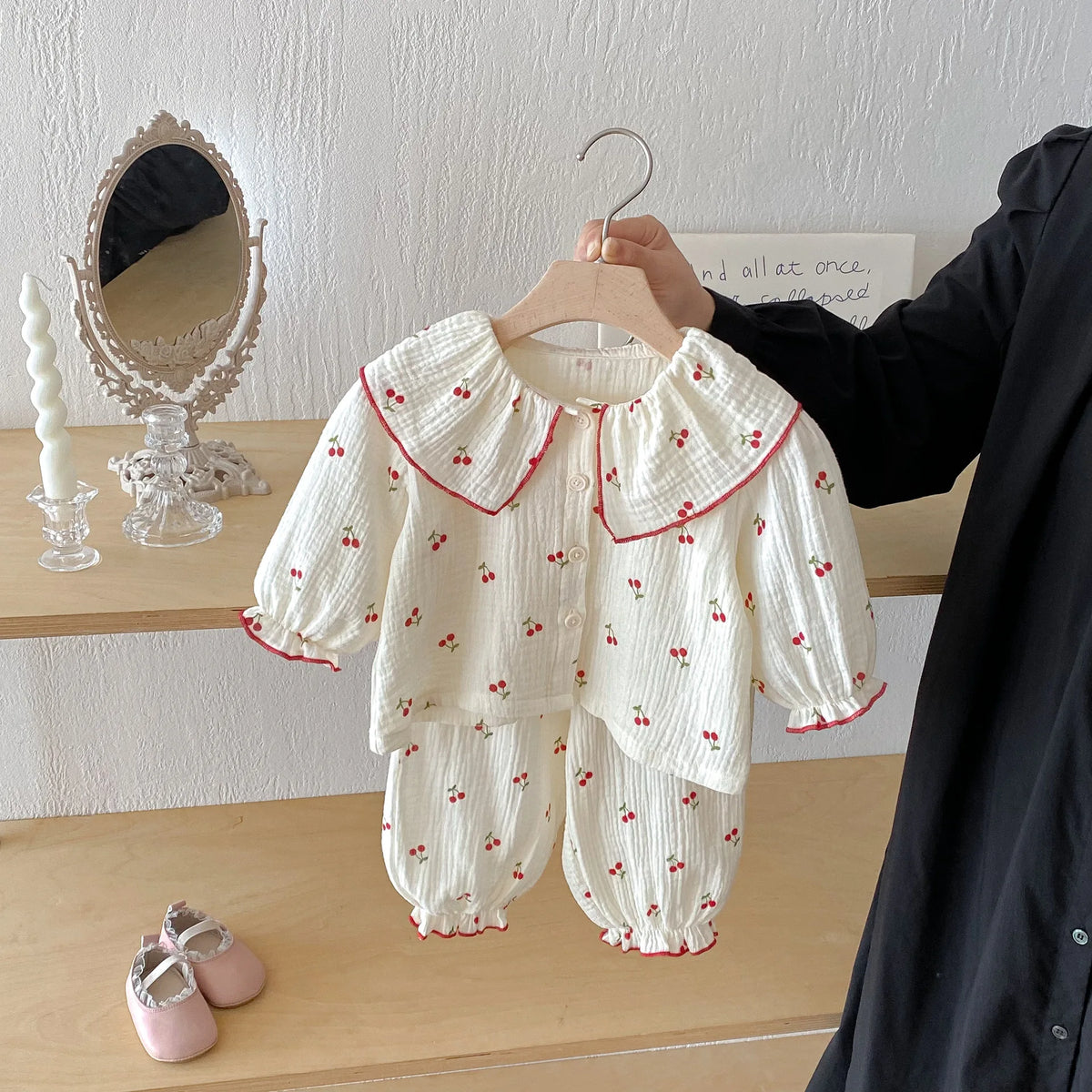 Baby Clothing Set 2025 Autumn New Baby Girl Pajamas Set Infant Cherry Print Top+Pant Casual Two-piece Suit Home Clothes