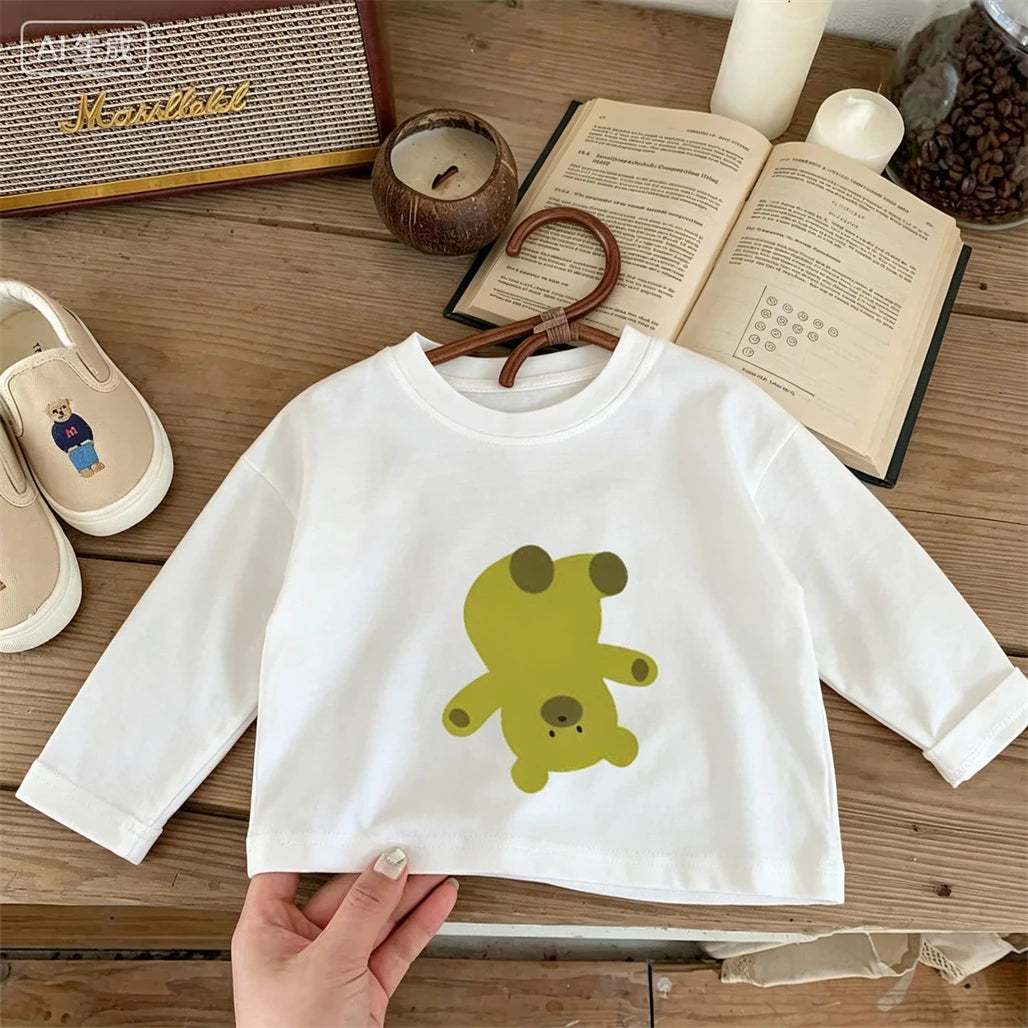 Round Neck Base Shirt 1-7Years Old Child Long-sleeved TShirt Spring Summer Crewneck T-shirt Simple Loose Pure Cotton Clothing