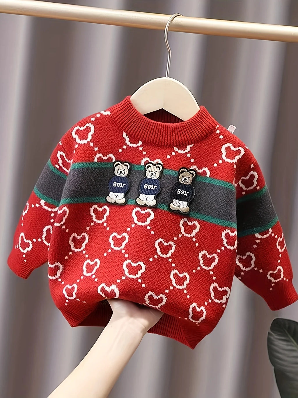 New Style Boys' Fleece-Lined Thick Sweater Pullover Knitwear Baby Toddler Warm Base Shirt Cartoon