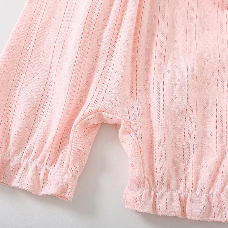 2025 Summer Newborn Baby Girl  Pink Thin Short-Sleeve Romper Princess Style Cute Pure Cotton Baby Girl Clothes