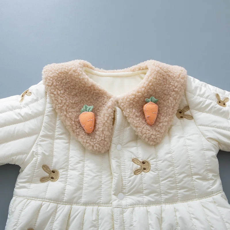 Baby Clothes Newborn Rompers 2024 Winter Cotton-padded Infant Girls Jumpsuit Toddler Embroidered Bunny Turn Down Collar Outwear
