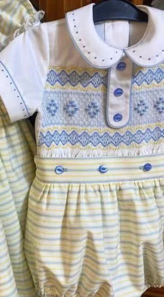 0-12Y Baby Girl Summer Blue Bow Smocked Turkish Vintage Princess Dress Boy Suit for Birthday Holiday Easter Photography Eid A122