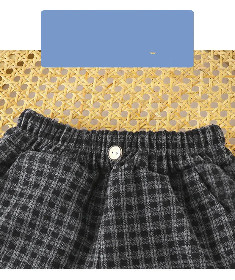 Spring Autumn Children Pants 1-8Y Boys Black Plaid Loose Casual Straight Trousers Korean Toddler Wear For Kids Clothes New