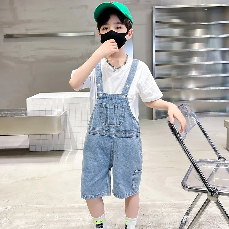 Children's Overalls Pants Boys New Summer Short Jumpsuit New Baby Trousers Bib Jeans Kids Denim Shortalls Age 4 To 14 Years Old