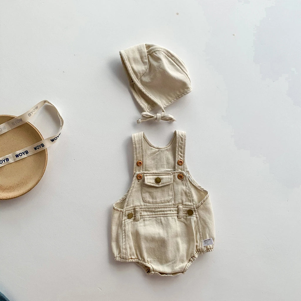 Baby Clothes Denim Sling Romper Infant Onesie Newborn One-piece 0-3 Years Old Complimentary Hat