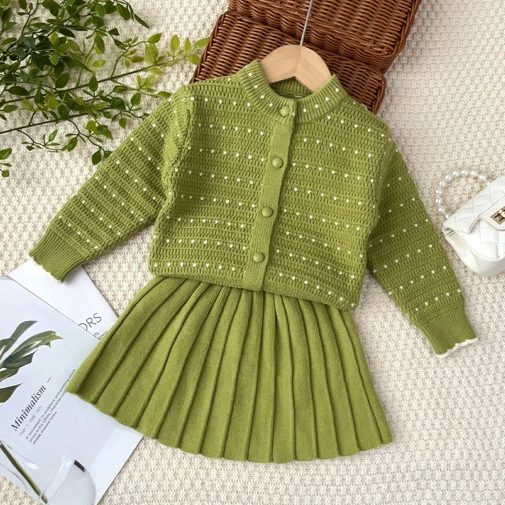 2-6 Years Old Cute Baby Girls Outfits Autumn and Winter New Knitted Sweater and Short Skirt Children's Sweet Princess Clothing