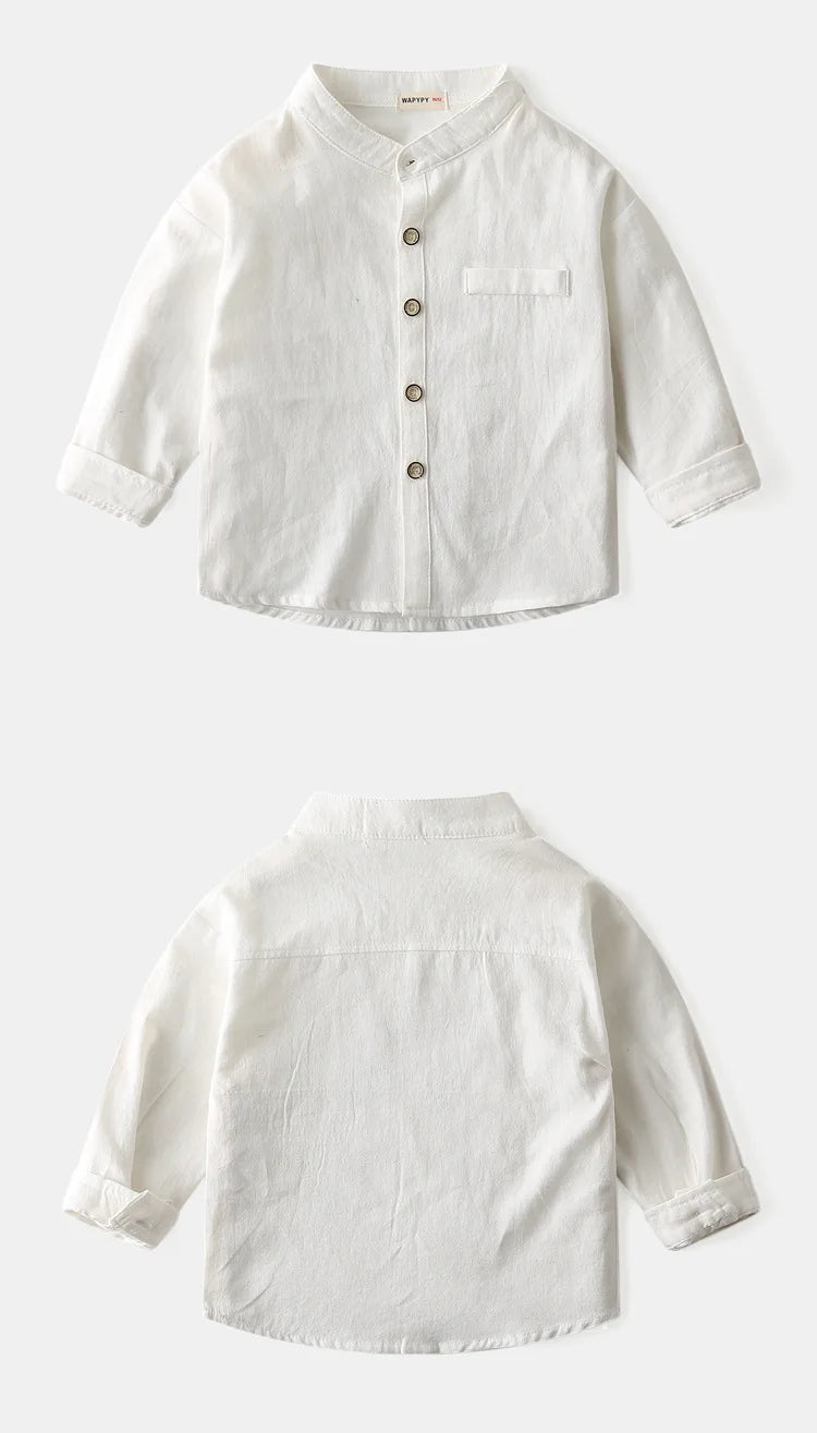 Boys Clothes Baby Boy Shirt Buttons Soft Cotton Kids Blouse Boutique Infantil 1 to 2 3 4 5 6 7 Yrs Casual White Blue Yellow Tops