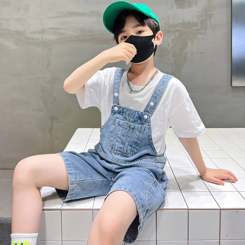Children's Overalls Pants Boys New Summer Short Jumpsuit New Baby Trousers Bib Jeans Kids Denim Shortalls Age 4 To 14 Years Old