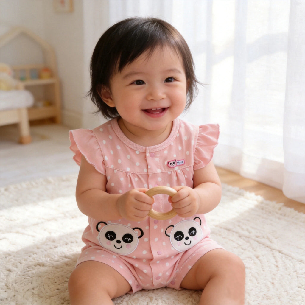 Female Baby Clothes Thin Pure Cotton Baby Girl 3-6-9 Months Princess Clothes Pink Summer Short-Sleeved Cute Clothes