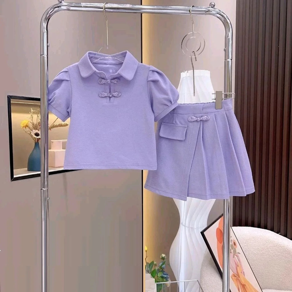 2026 summer child teenager Girls Clothes slim short sleeve rose red sweatshirt T-shirt and mini Pleated skirt 4 8 9 10 12 Year