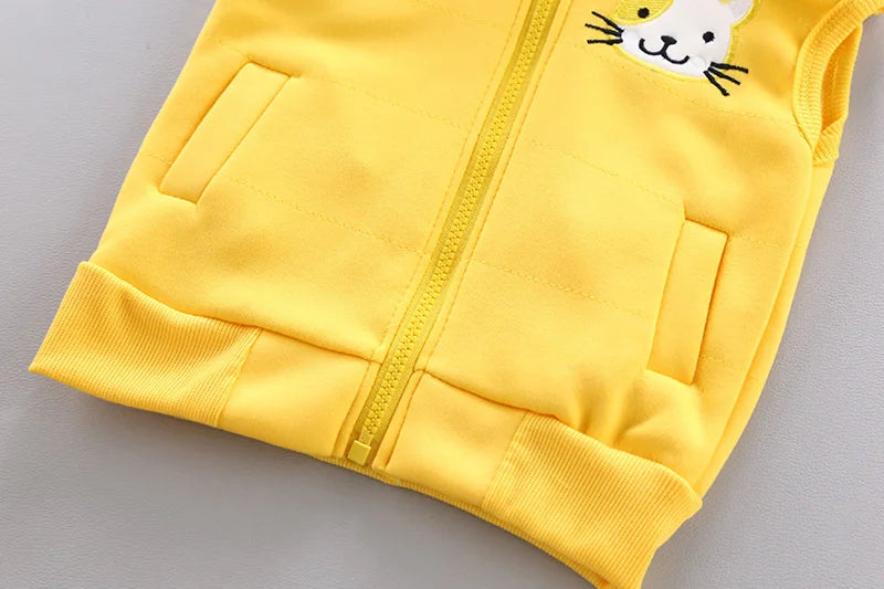 2023 Winter Baby Clothes Sets Autumn Cotton Thick Warm Suit Hooded Sweater Cartoon Cute Three-Piece Baby Girls Boy Fleece Outfit