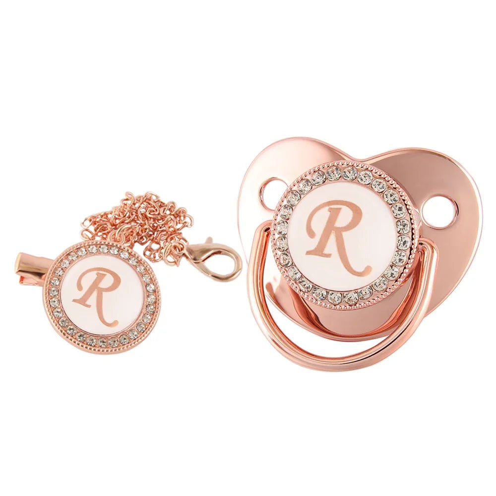 26 Letters Baby Pacifier Clip Rose Gold Bling Pacifiers Holder Silicone Soother Nipple Dummy Baby Shower Gifts