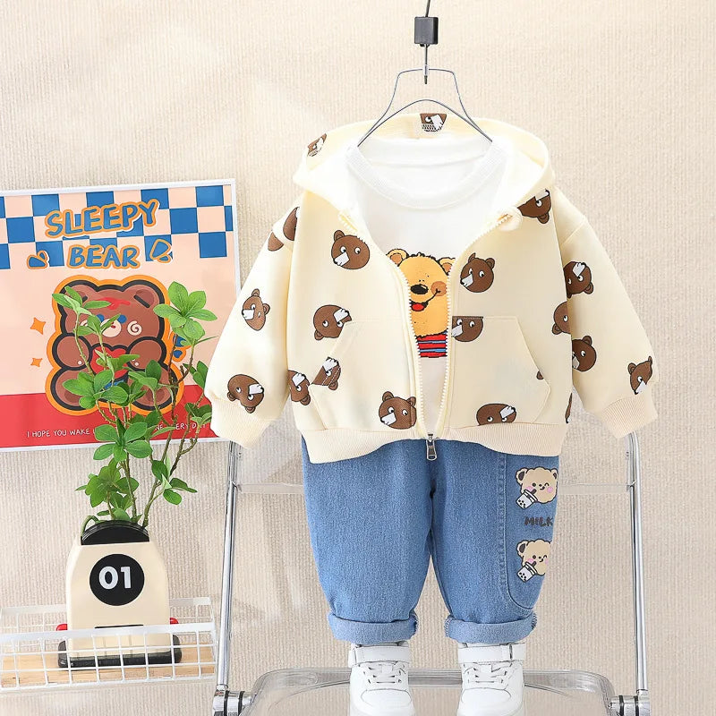 0-4 years old autumn new fashion cute car baby suit boys and girls long-sleeved striped three-piece children's sports suit