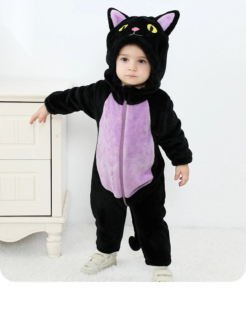 Halloween Cosplay Newborn Baby Boy Girl Clothes Romper Cartoon Cat Costume Jumpsuit  Winter Warm Onesie Outfits for Boys Girls