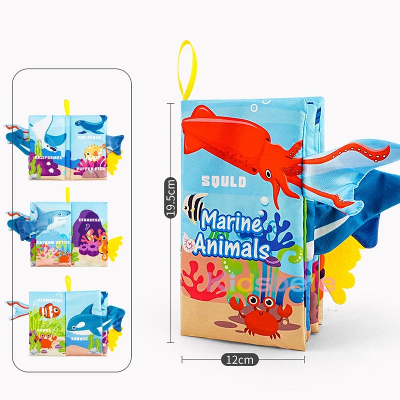 Baby Soft Cloth Tail Book – Montessori Sensory Crinkle Book with Animal Tails for Infant Early Learning