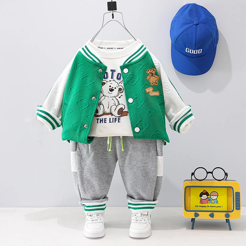 0-4 years old autumn new fashion cute car baby suit boys and girls long-sleeved striped three-piece children's sports suit