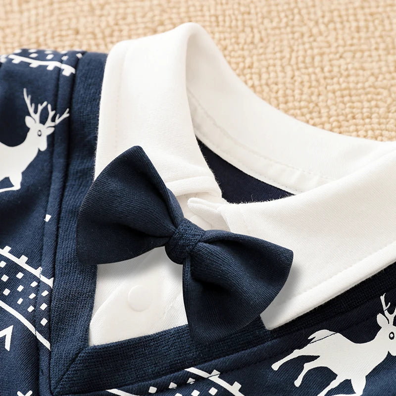 Newborn Gentleman Style Clothes Spring And Autumn Long Sleeved Pure Cotton Jumpsuit British Handsome Baby Boy Wedding Costume