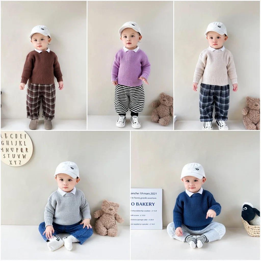 0-6Yrs Baby Boys Sweaters Spring Autumn Children Solid Color Basic Warm Knit Sweater Kids Girls Baby Pullover Sweaters Clothes