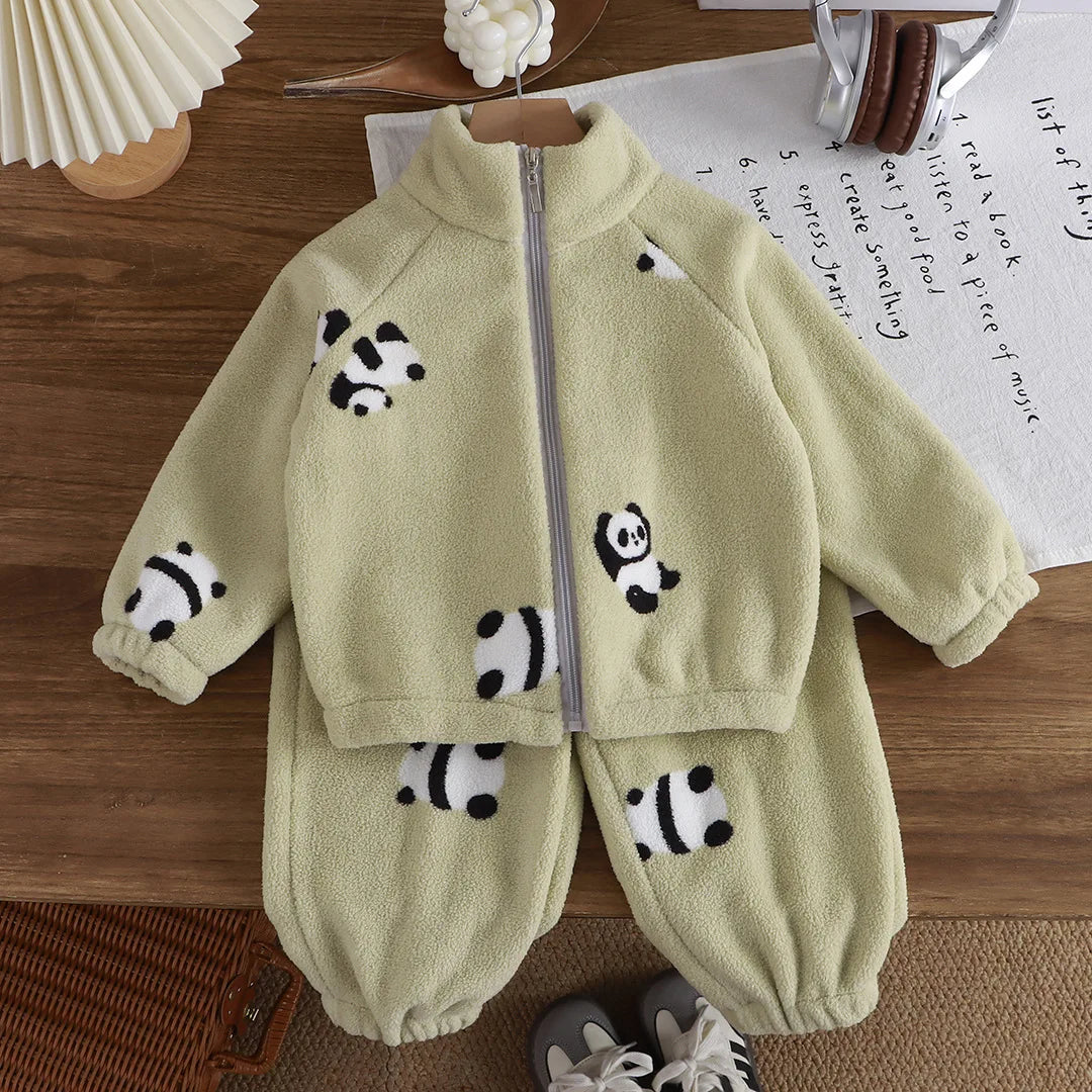 0-4 Years Old Toddler Suit Winter Flannel Home Outdoor Suit Children Pajamas Boy Girl Cartoon Thick Coral Velvet Two-Piece Set
