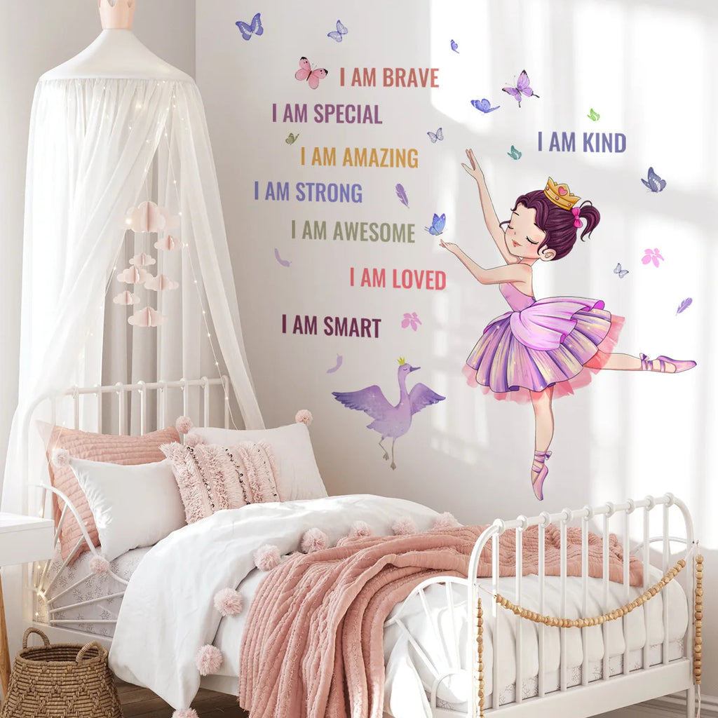 baby girl's room decoration 3d ballet dance wall sticker self adhesive living room inspirational quote wall decal for nursery