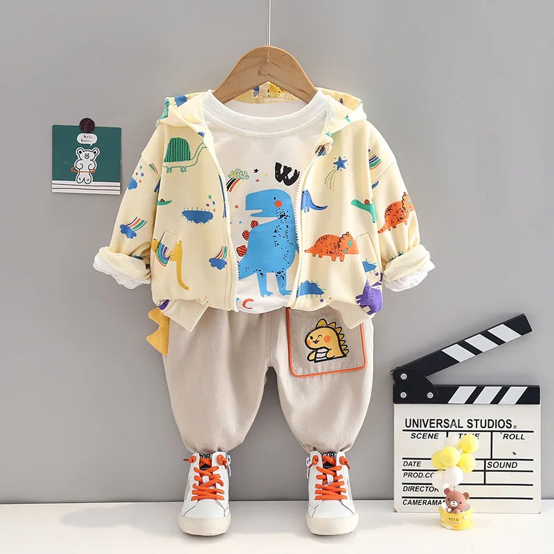 0-4 years old autumn new fashion cute car baby suit boys and girls long-sleeved striped three-piece children's sports suit