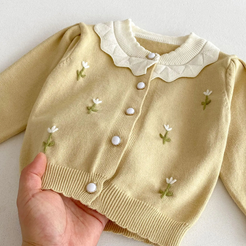 ZOETOPKID Autumn 0-3Yrs Children Clothes Infant Baby Girls Knitting Cute Embroidered Cardigan Newborn Baby Girls Sweater Coat