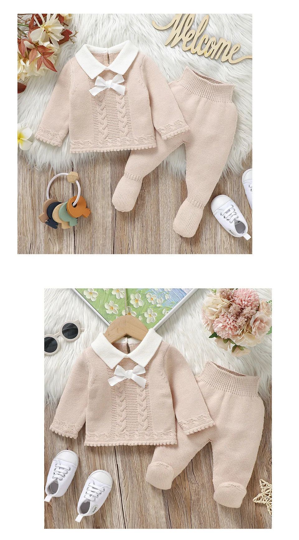 Fashion Baby Girl Clothes Sets Autumn Camel Turtle Neck Long Sleeve Knit Newborn Sweater Shirts+Pants Outfits 2pc Infant Costume
