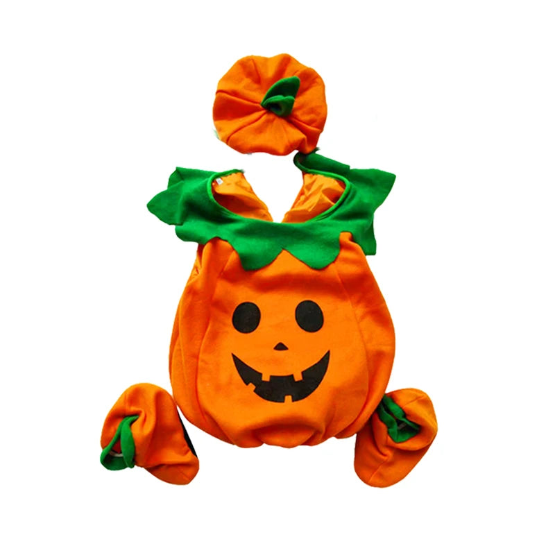 2026 Baby Girls Boys Children Jumpsuit Halloween Pumpkin Costume with Hat Cosplay Stage Performance Christmas Party Costume