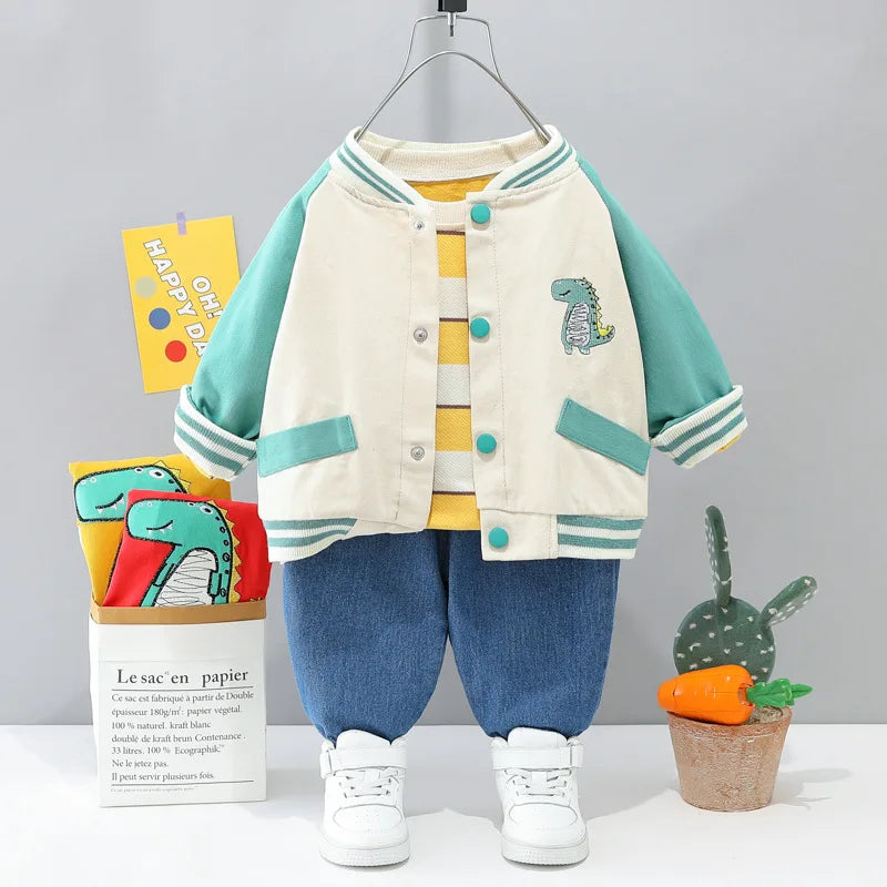 0-4 years old autumn new fashion cute car baby suit boys and girls long-sleeved striped three-piece children's sports suit