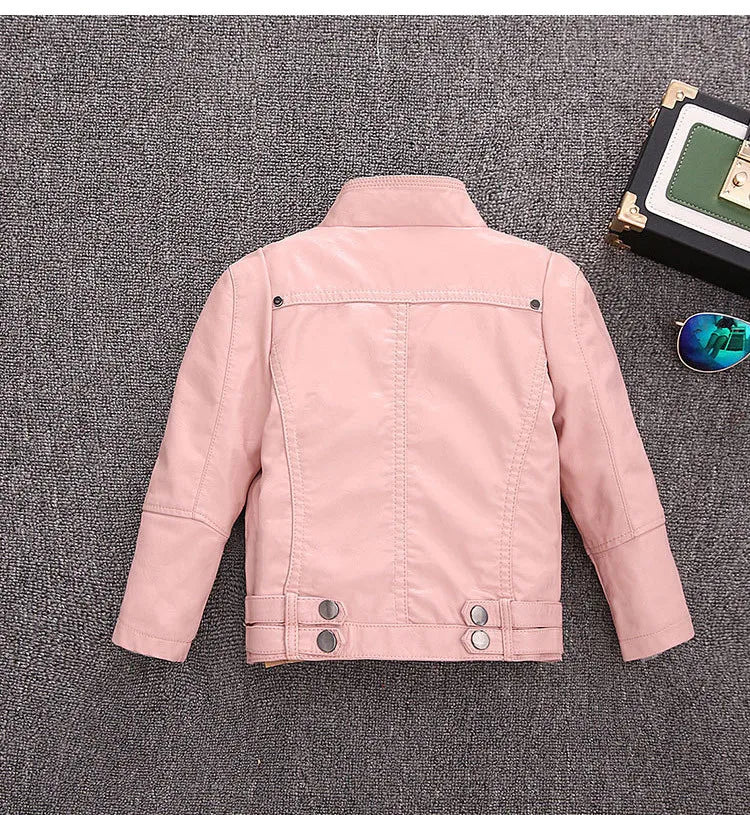 2-14 Years Old Girls Faux Leather Jacket Children PU Coat Long Sleeve Zip Belt Locomotive Jacket Stylish Teen Kids Boys Jackets