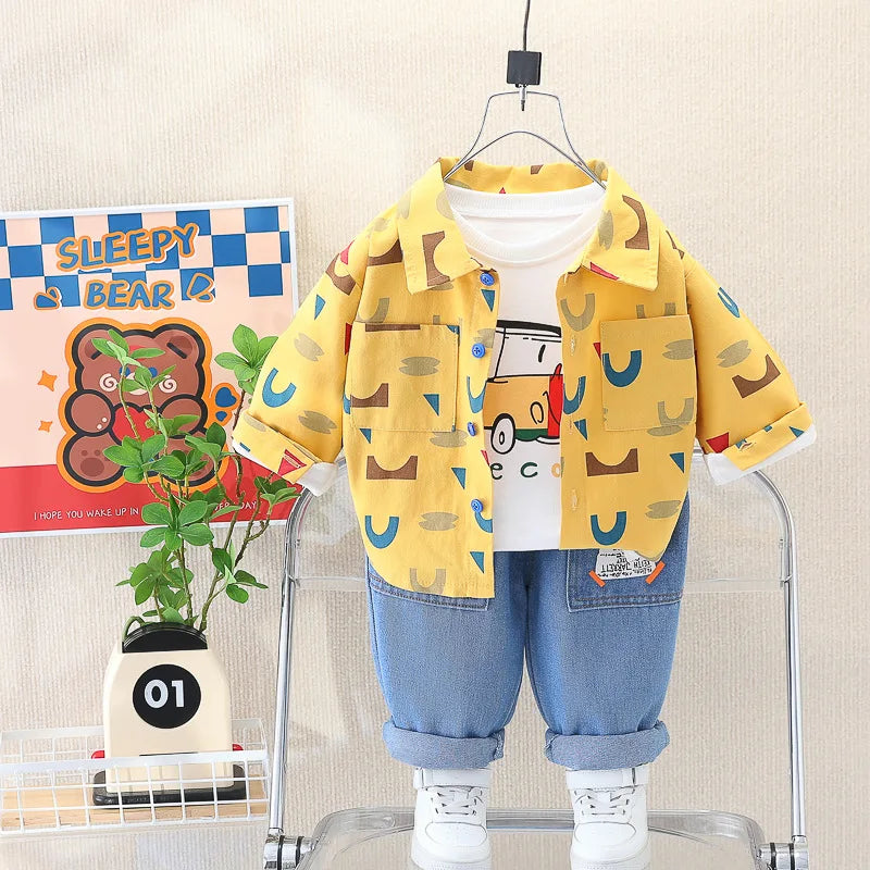 0-4 years old autumn new fashion cute car baby suit boys and girls long-sleeved striped three-piece children's sports suit