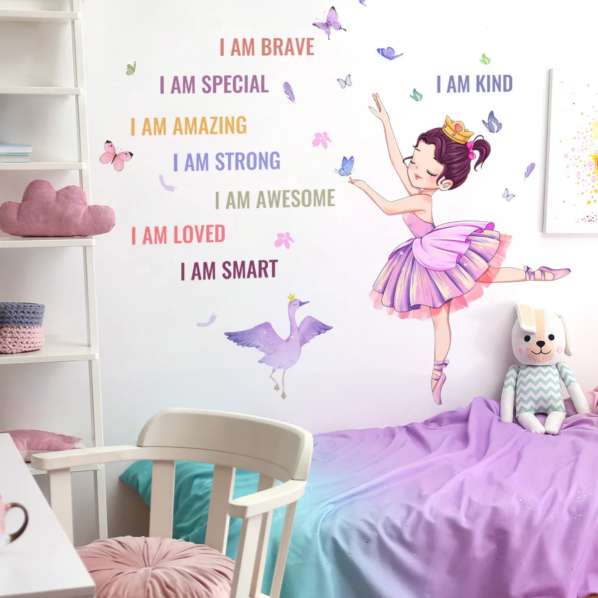 baby girl's room decoration 3d ballet dance wall sticker self adhesive living room inspirational quote wall decal for nursery