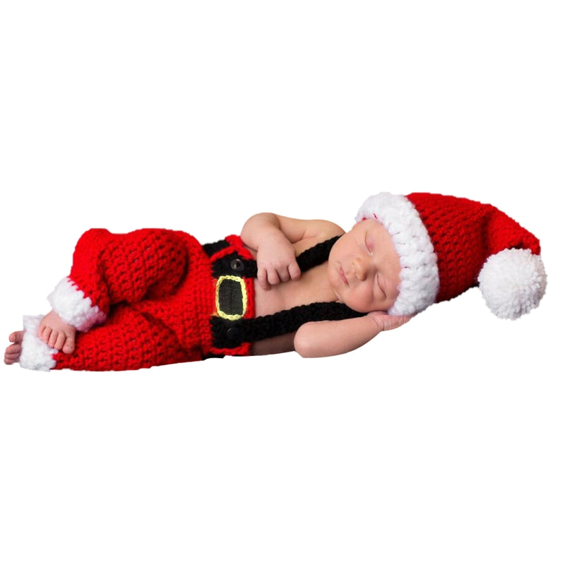 Knitted Clothes Christmas Baby Photography Props Outfits Santa Red & White Hat Pants for Infant Newborn Kid A2UB