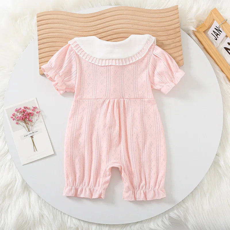 2025 Summer Newborn Baby Girl  Pink Thin Short-Sleeve Romper Princess Style Cute Pure Cotton Baby Girl Clothes