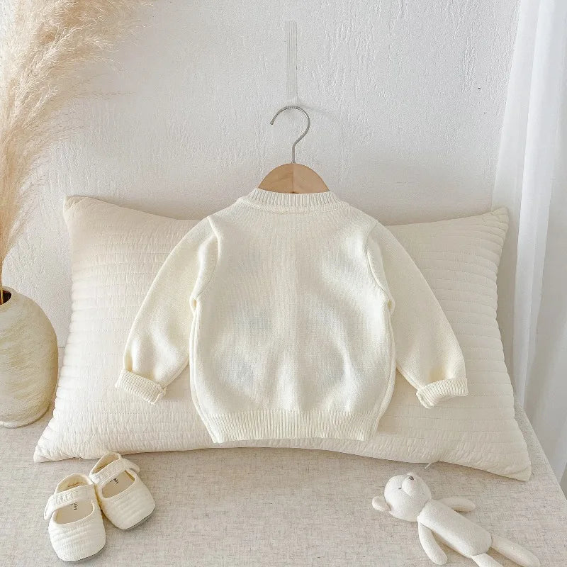 ZOETOPKID Autumn 0-3Yrs Children Clothes Infant Baby Girls Knitting Cute Embroidered Cardigan Newborn Baby Girls Sweater Coat