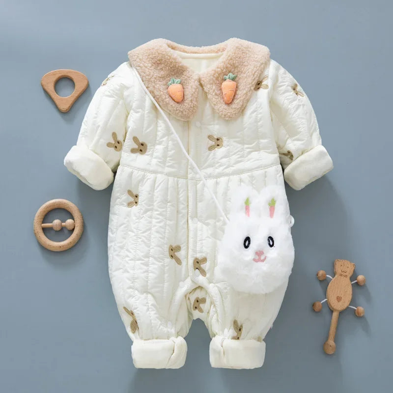 Embroidered Rabbit Chicks Baby Clothes Newborn Rompers 2024 Winter Cotton-padded Infant Girls Ju ...