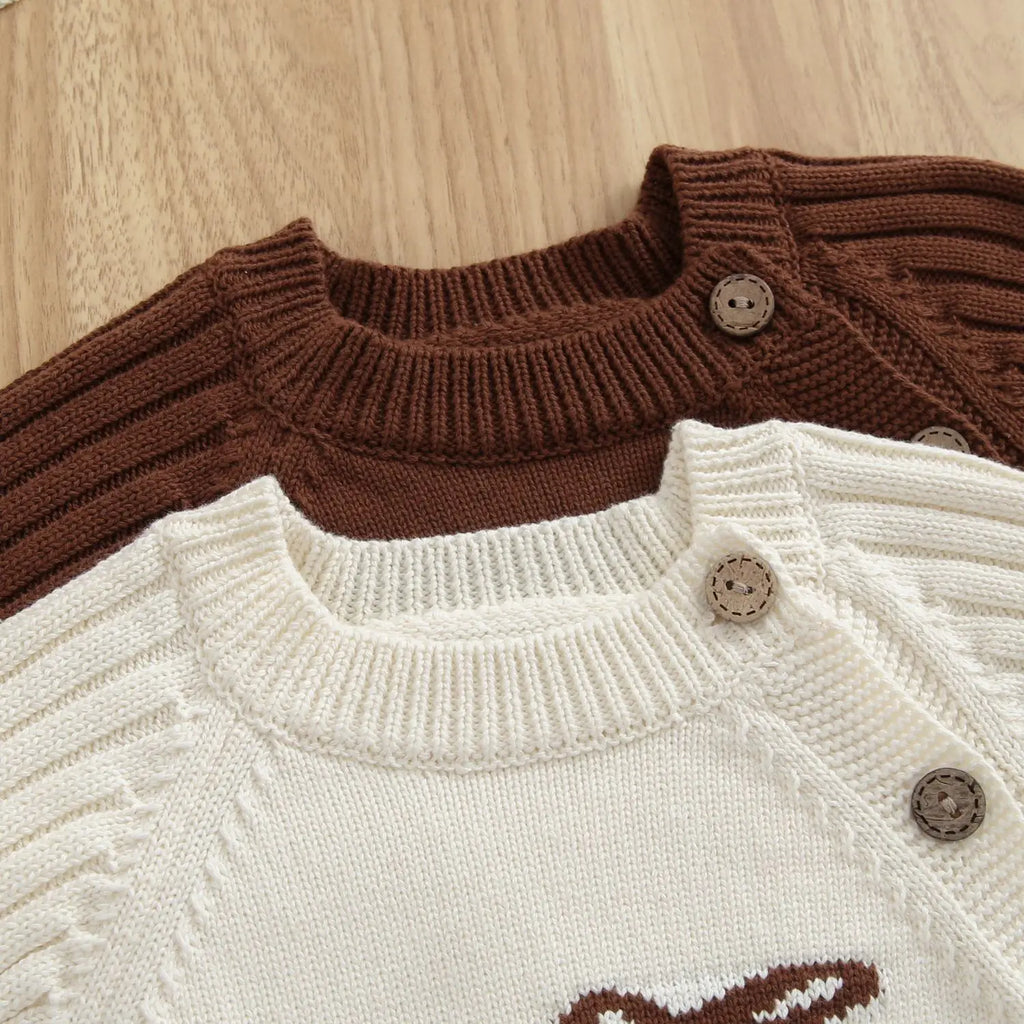 2026 Autumn Baby Clothes Cute Deer Print Infant Girls Knit Rompers Full Snap Button Infant Sweater Jumpsuit
