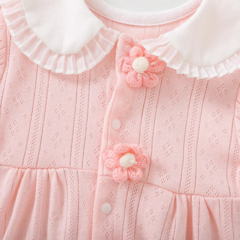 2025 Summer Newborn Baby Girl  Pink Thin Short-Sleeve Romper Princess Style Cute Pure Cotton Baby Girl Clothes
