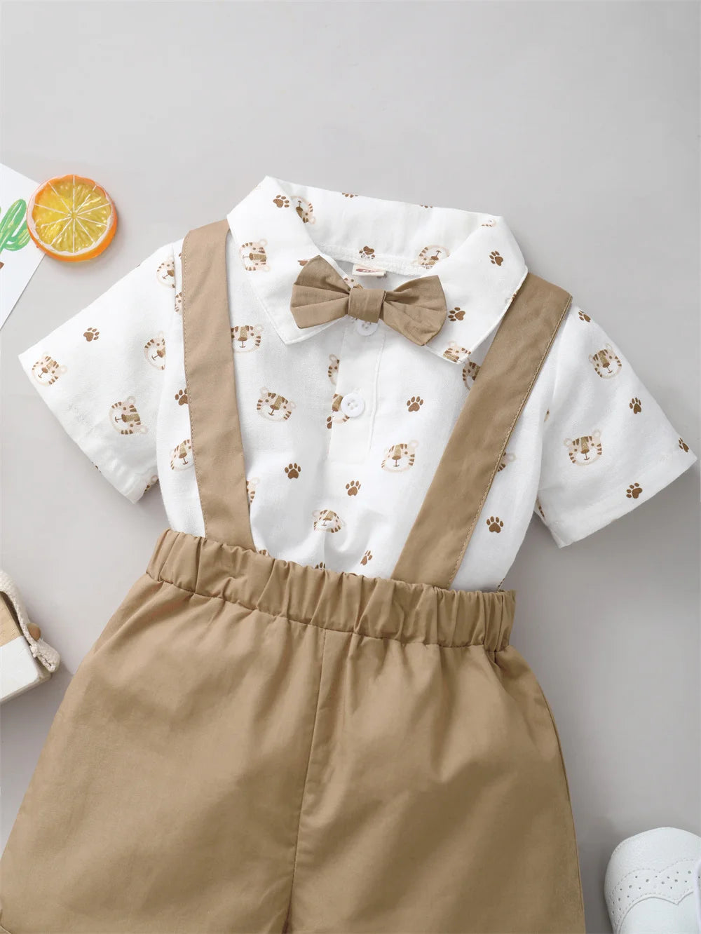 3-24 Months Baby Boy Clothing Set Short Sleeves Animal Bodysuit+Strap Shorts 2PCS Clothes Newborn Baby Boy Gentleman Outfit Suit