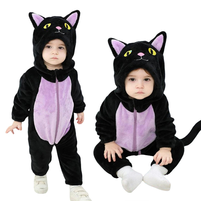 Halloween Cosplay Newborn Baby Boy Girl Clothes Romper Cartoon Cat Costume Jumpsuit  Winter Warm Onesie Outfits for Boys Girls