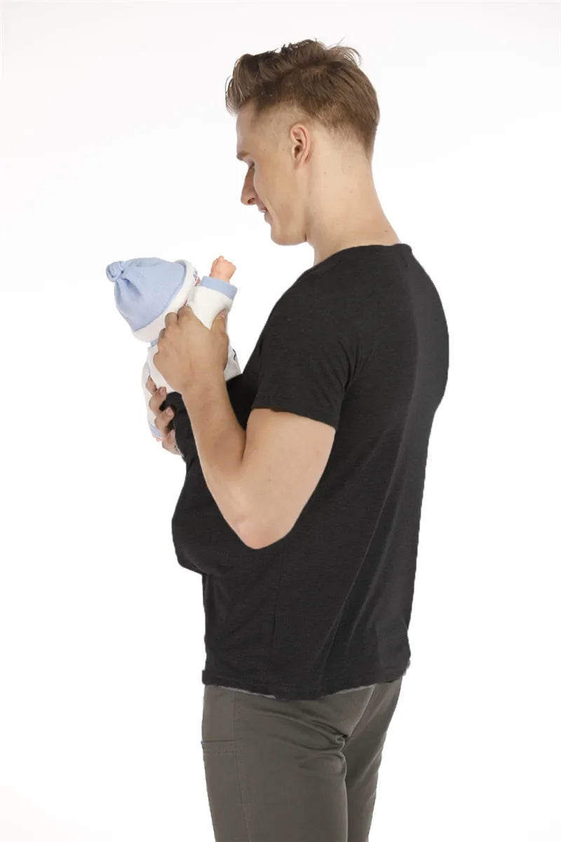 Safety Kangaroo Pocket T Shirt Baby Carrier Pregnancy Clothes Summer Short Sleeve Mother Father Top for Feeding Big Nylon Cotton
