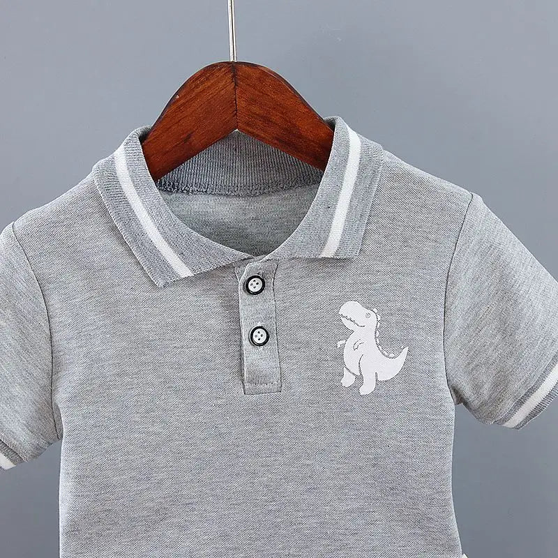 New Summer Outfits Baby Boys 9 To 12 Months Dinosaur Printed Turn-down Collar T-shirts Tops and Shorts 2PCS Infant Clothing Sets