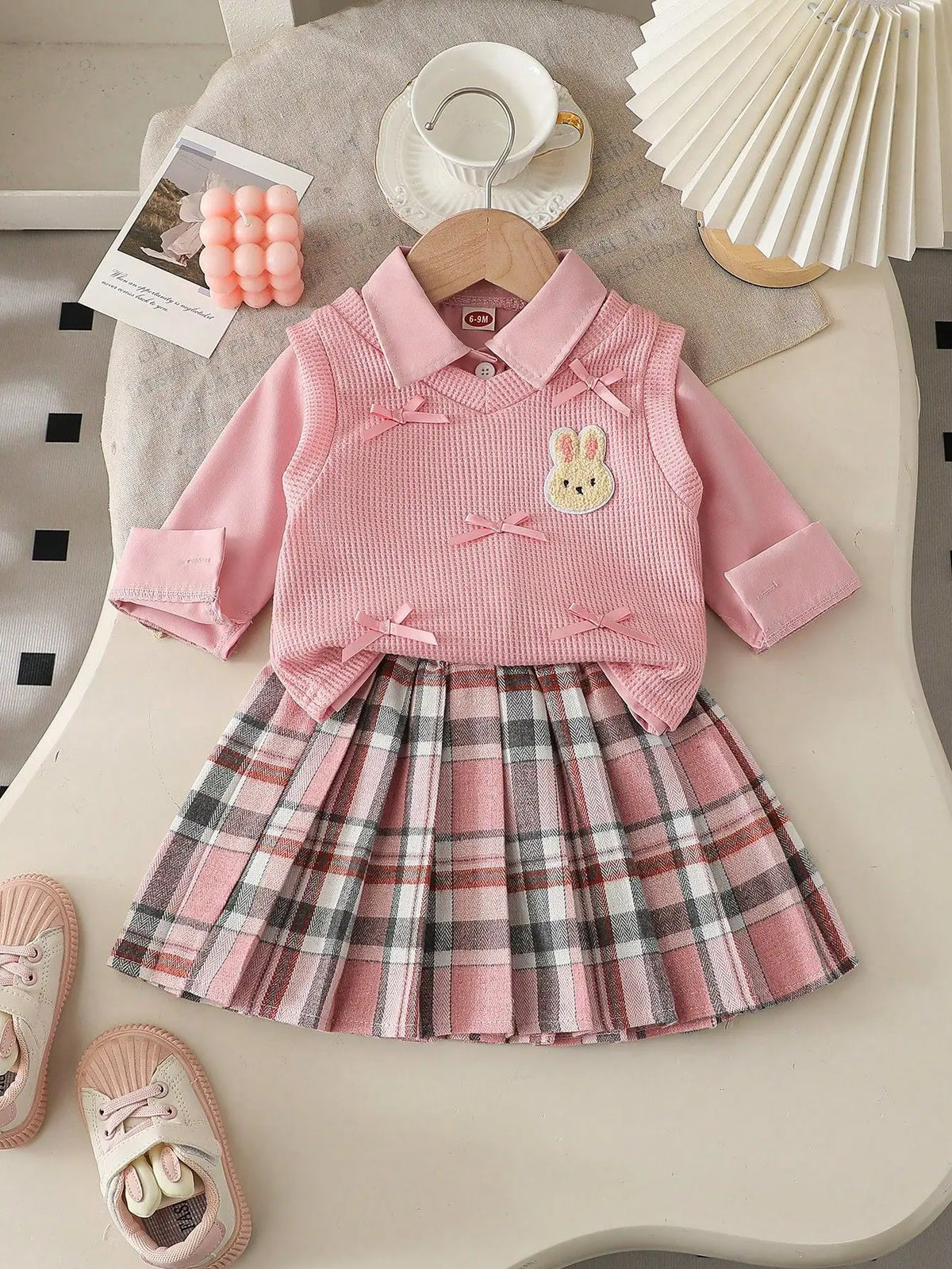 Baby Girls Clothing Sets Cute Style Knit Vest + Shirt + Plaid Pleated Skirt 3pcs Baby Suits 6 9 12 18 24 36 Months Kids Clothes
