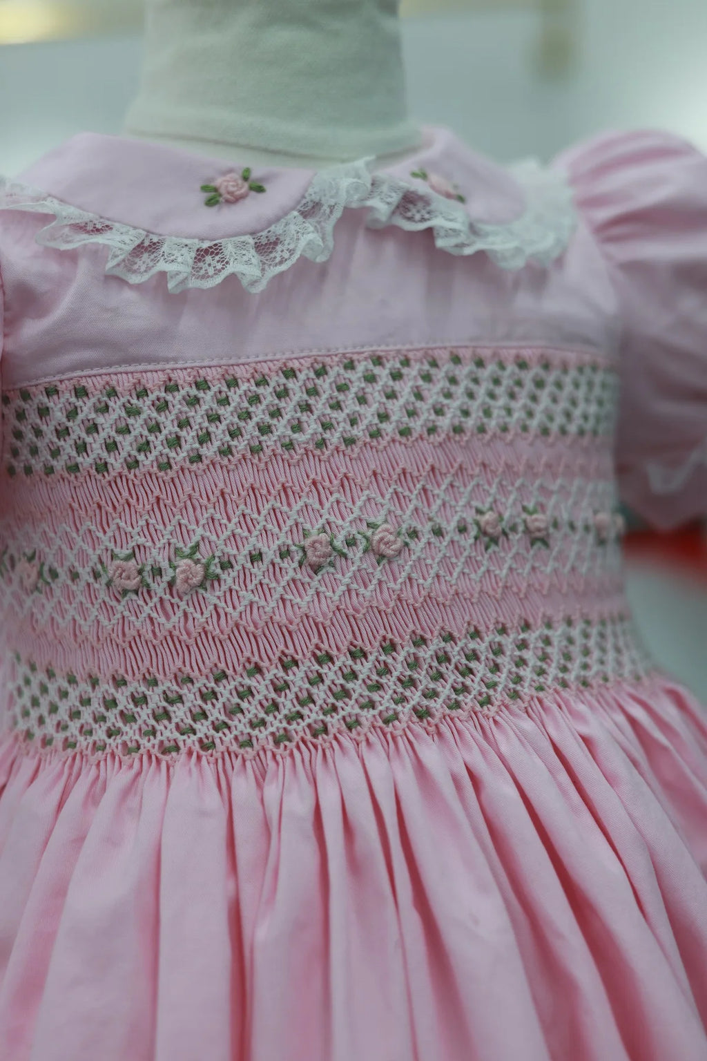 0-12Y Baby Girl Summer Pink Flower Handmade Embroidery Smocked Dress for Eid Birthday Party Holiday Photography Casual A150