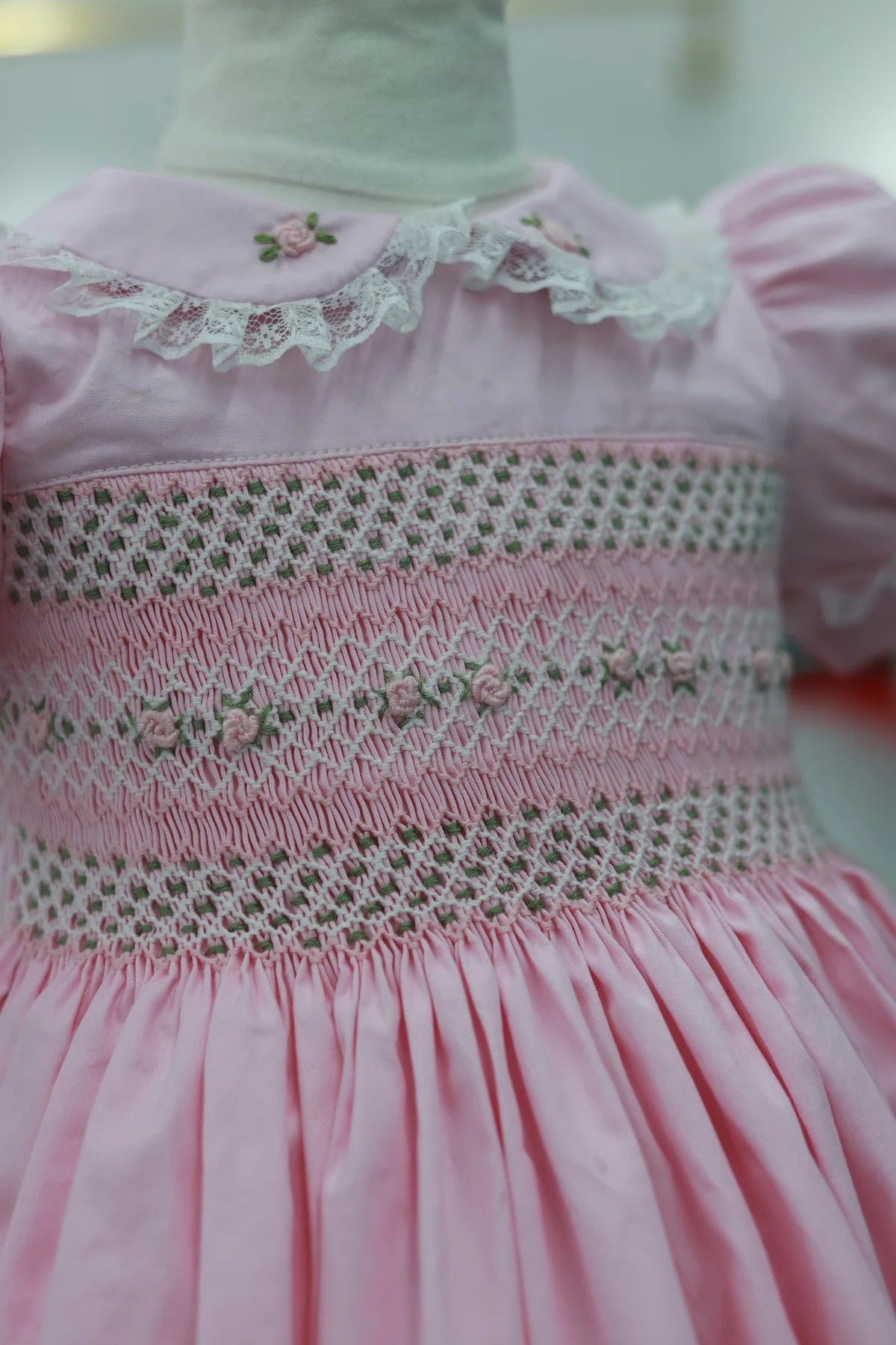0-12Y Baby Girl Summer Pink Flower Handmade Embroidery Smocked Dress for Eid Birthday Party Holiday Photography Casual A150