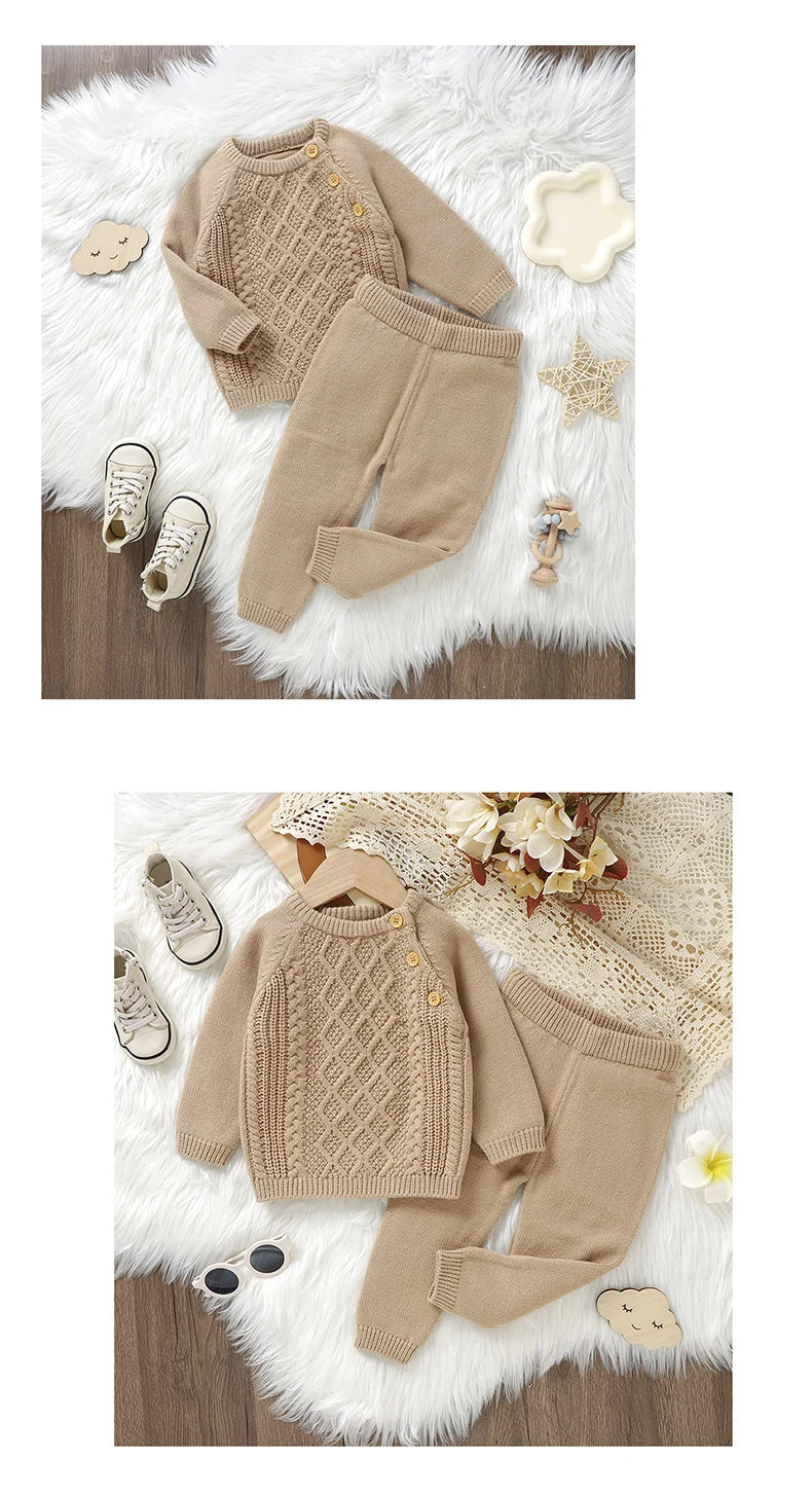 Newborn Baby Clothes Set Knit Infant Boy Girl Pullover +Pants Long Sleeve Autumn Kid Sweaters +Trousers 0-18M 2PCS Fashion Solid