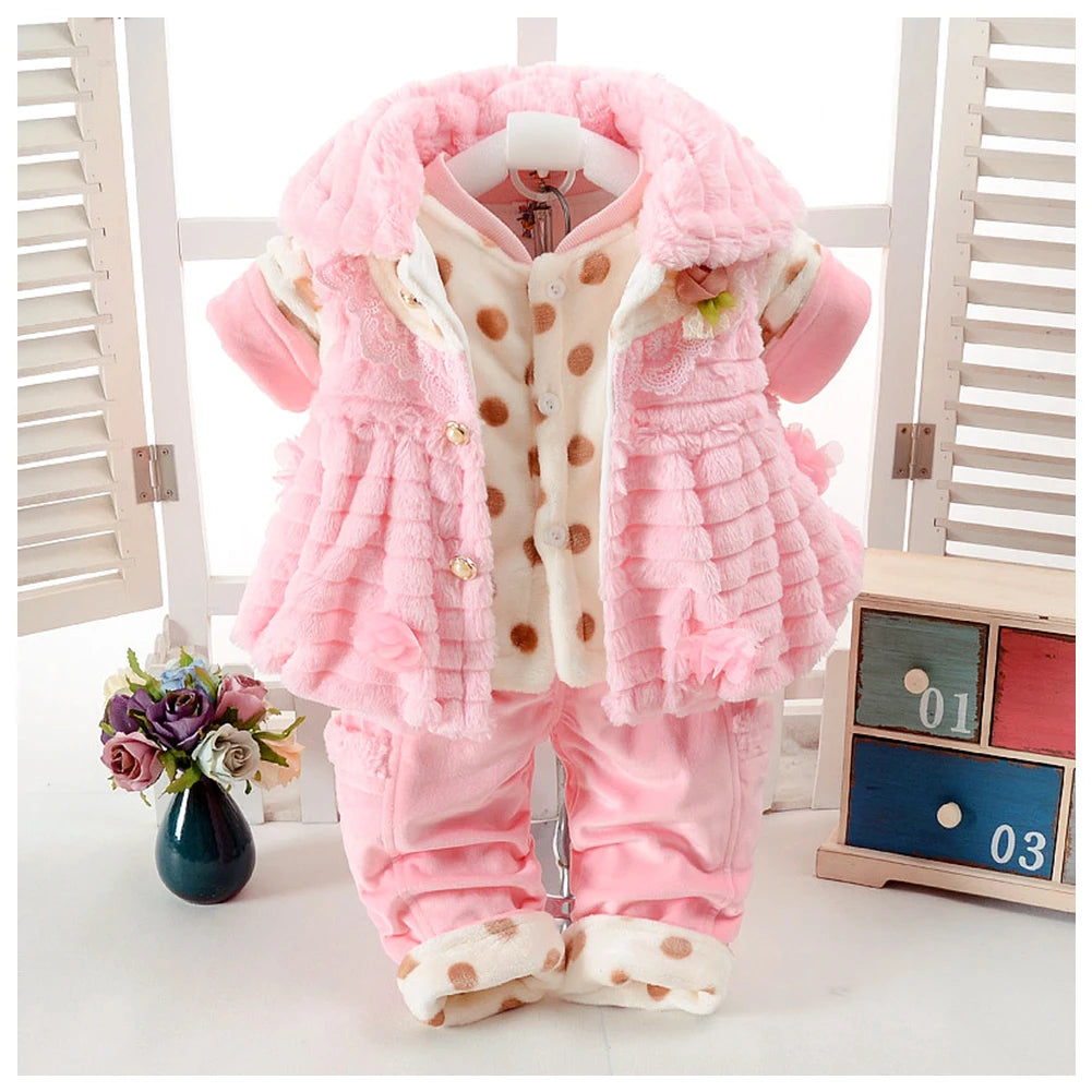 Flannel Babies Suit, -Piece Toddlers Clothes Set,Long Sleeve Tops+Waist Coat+Pants,Sweet Cute Girls Winter Cotton Snowsuits